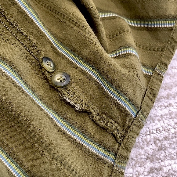 REI Striped Long Sleeve Shirt Mens Size M Olive Cotton Rayon Button Down - Picture 8 of 10